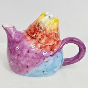 Cat‎ Teapot Studio Designworks Handpainted Whimsical Colorful Ceramic Art